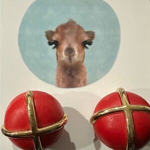 Elegant Les Bernard Signed Red and Gold Sphere Earrings